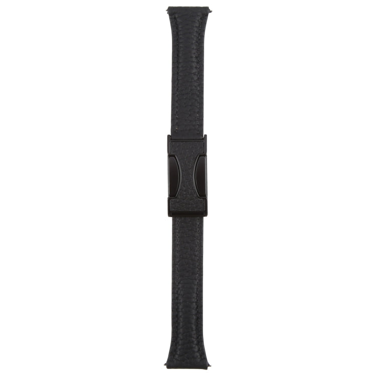 18mm Universal Slim Magnetic Buckle Genuine Leather Watch Band(Black)