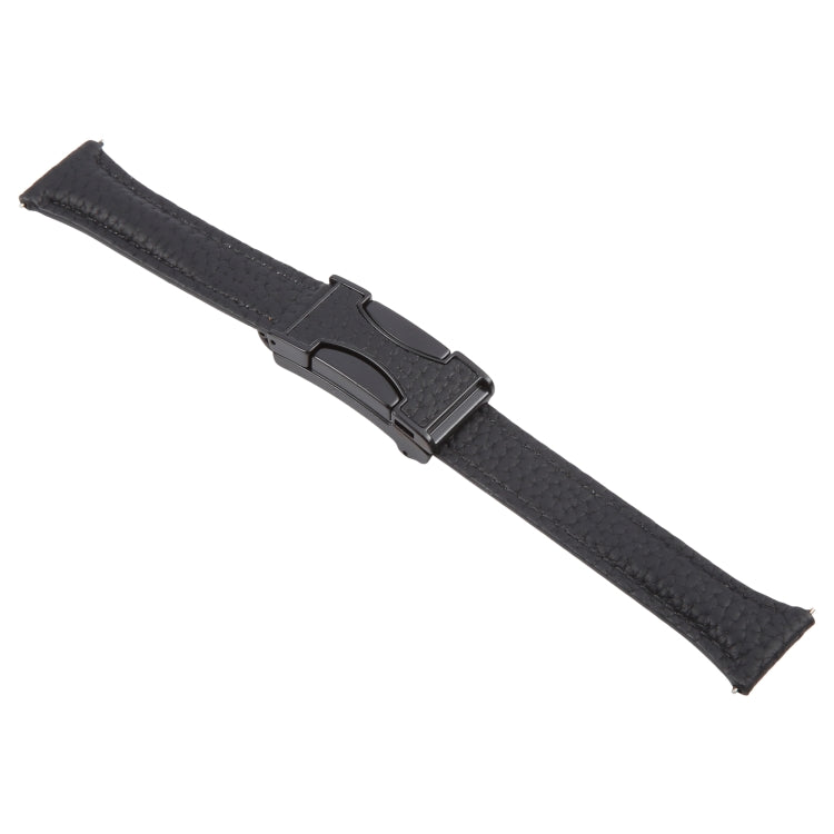 18mm Universal Slim Magnetic Buckle Genuine Leather Watch Band(Black)