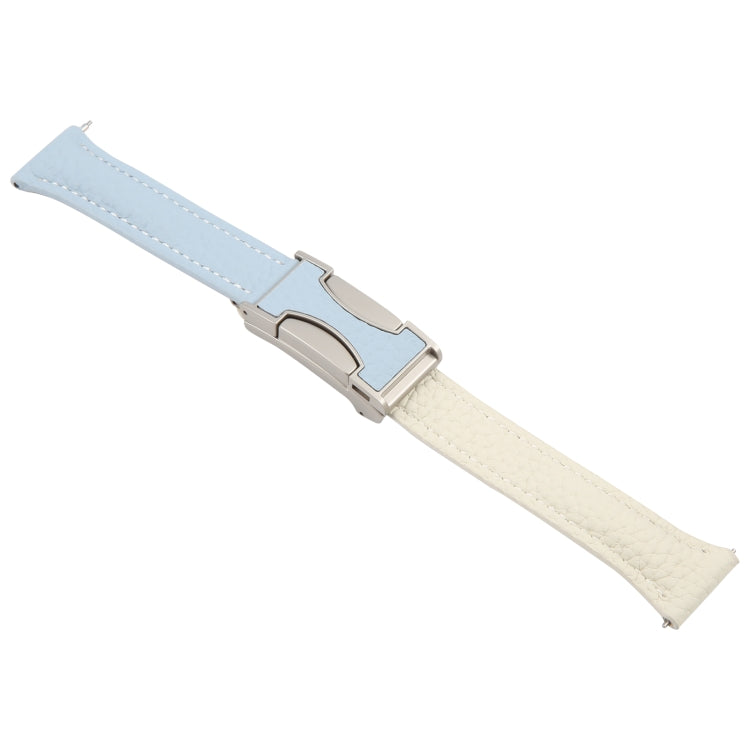 18mm Universal Slim Magnetic Buckle Genuine Leather Watch Band(Blue Beige)