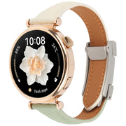 18mm Universal Slim Magnetic Buckle Genuine Leather Watch Band(Green Beige)