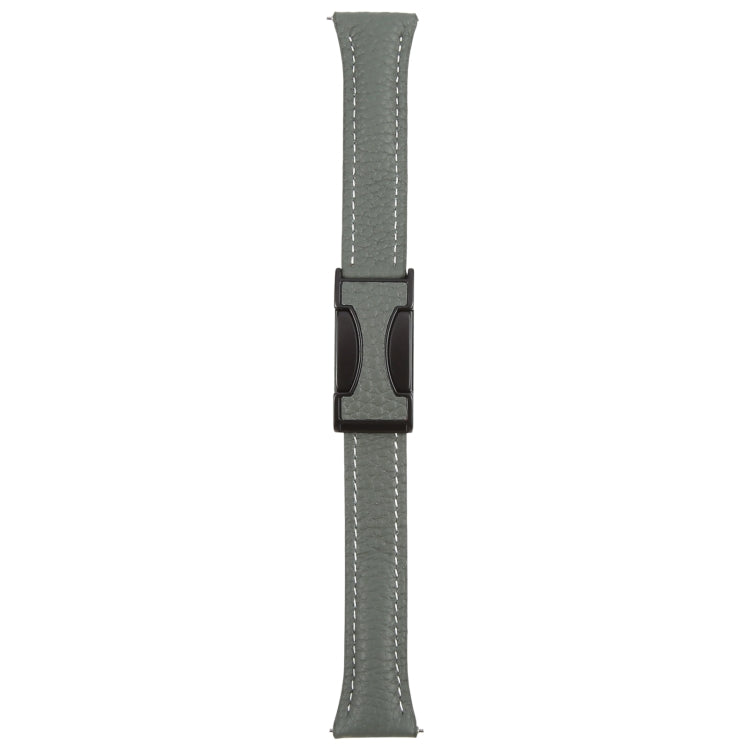 18mm Universal Slim Magnetic Buckle Genuine Leather Watch Band(Dark Green)