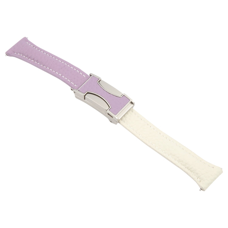 18mm Universal Slim Magnetic Buckle Genuine Leather Watch Band(Purple Beige)