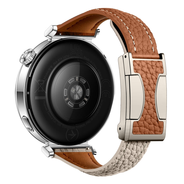 18mm Universal Slim Magnetic Buckle Genuine Leather Watch Band(Brown Light Grey)