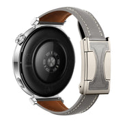 18mm Universal Slim Magnetic Buckle Genuine Leather Watch Band(Plain Weave Grey)