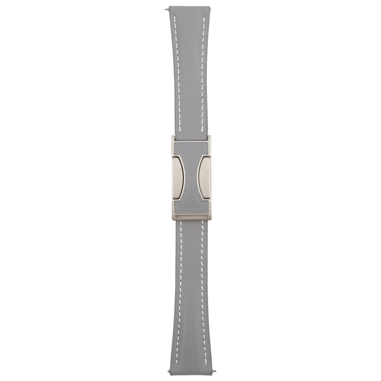 18mm Universal Slim Magnetic Buckle Genuine Leather Watch Band(Plain Weave Grey)