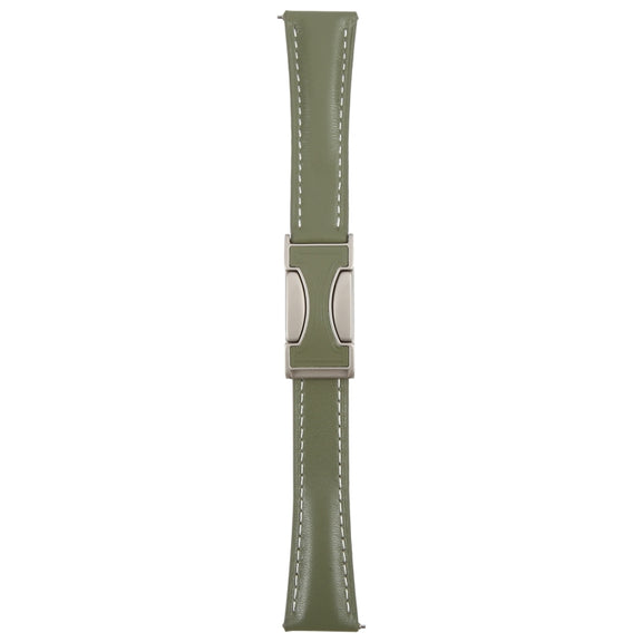 18mm Universal Slim Magnetic Buckle Genuine Leather Watch Band(Plain Weave Green)