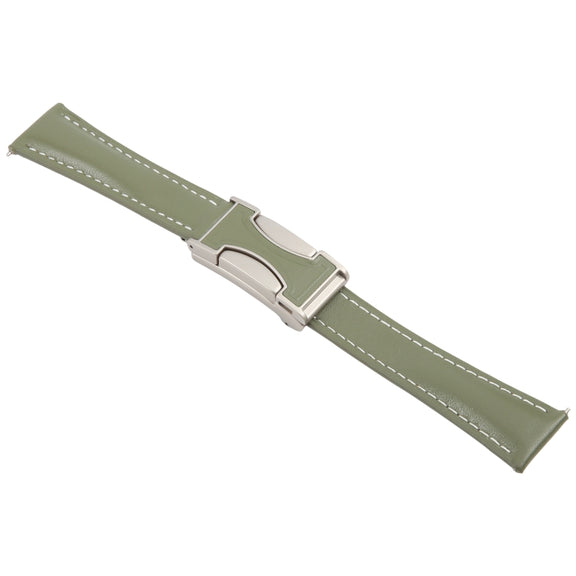 18mm Universal Slim Magnetic Buckle Genuine Leather Watch Band(Plain Weave Green)