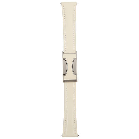 18mm Universal Slim Magnetic Buckle Genuine Leather Watch Band(Plain Weave Beige)