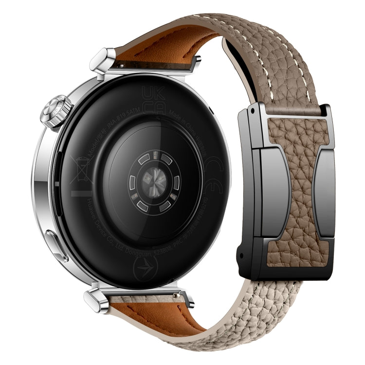 20mm Universal Slim Magnetic Buckle Genuine Leather Watch Band(Dark Brown Light Grey)