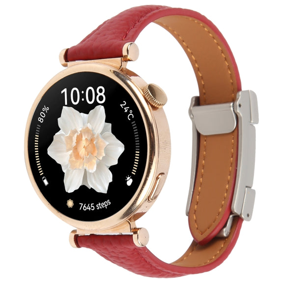20mm Universal Slim Magnetic Buckle Genuine Leather Watch Band(Red)