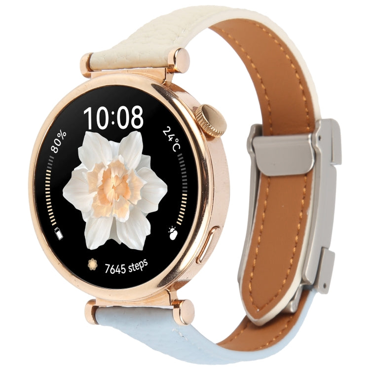 20mm Universal Slim Magnetic Buckle Genuine Leather Watch Band(Blue Beige)