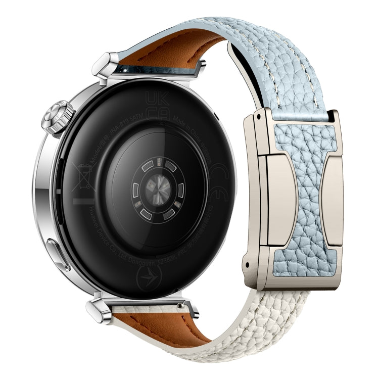 20mm Universal Slim Magnetic Buckle Genuine Leather Watch Band(Blue Beige)