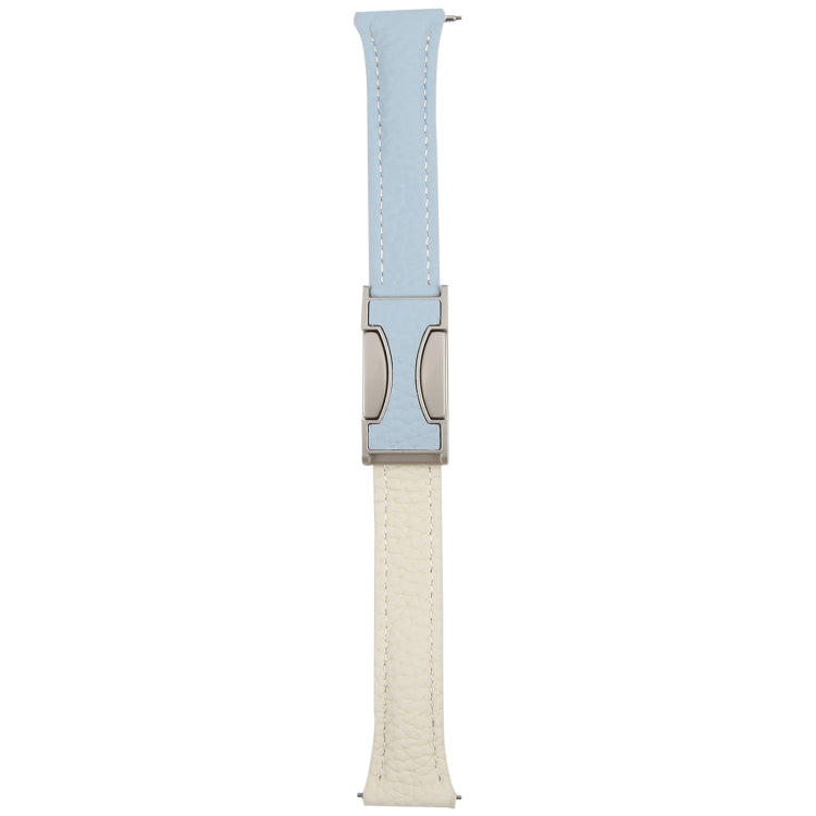 20mm Universal Slim Magnetic Buckle Genuine Leather Watch Band(Blue Beige)