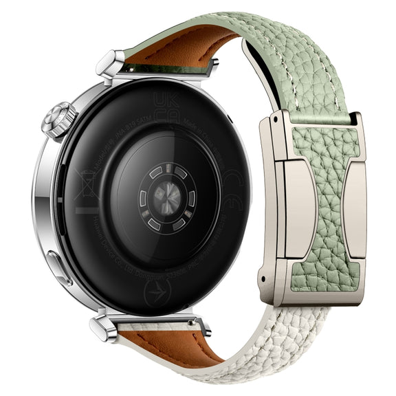 20mm Universal Slim Magnetic Buckle Genuine Leather Watch Band(Green Beige)