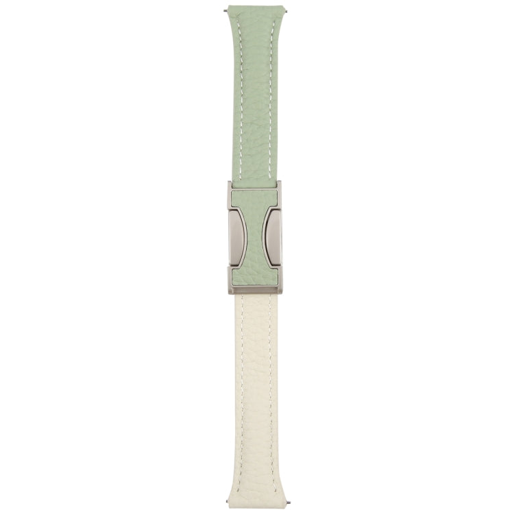 20mm Universal Slim Magnetic Buckle Genuine Leather Watch Band(Green Beige)