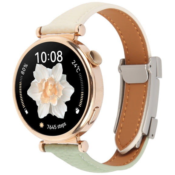 20mm Universal Slim Magnetic Buckle Genuine Leather Watch Band(Green Beige)
