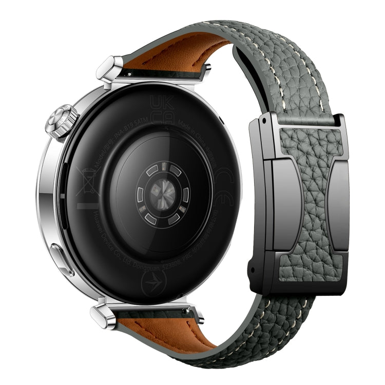 20mm Universal Slim Magnetic Buckle Genuine Leather Watch Band(Dark Green)
