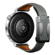20mm Universal Slim Magnetic Buckle Genuine Leather Watch Band(Dark Green)