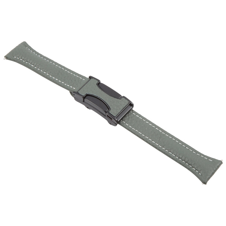 20mm Universal Slim Magnetic Buckle Genuine Leather Watch Band(Dark Green)