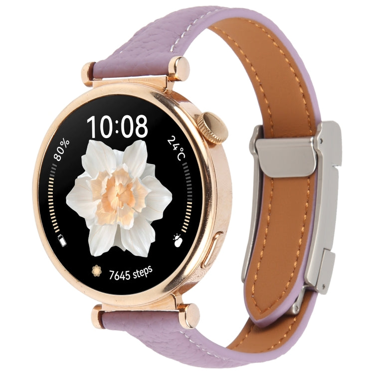 20mm Universal Slim Magnetic Buckle Genuine Leather Watch Band(Purple)
