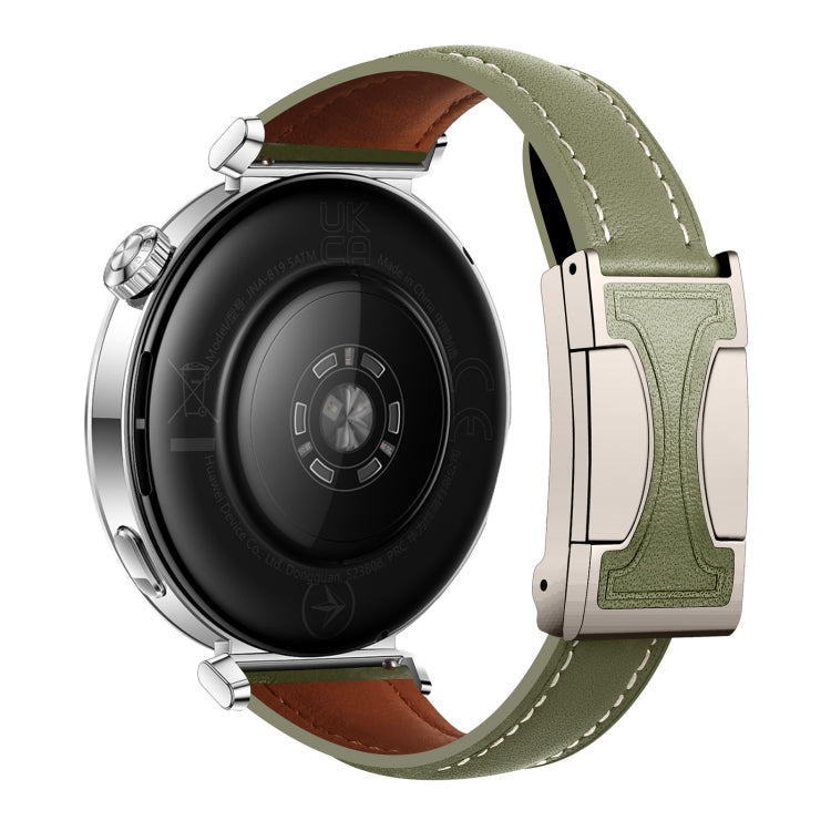 20mm Universal Slim Magnetic Buckle Genuine Leather Watch Band(Plain Weave Green)