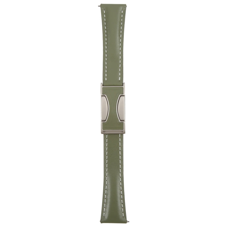 20mm Universal Slim Magnetic Buckle Genuine Leather Watch Band(Plain Weave Green)