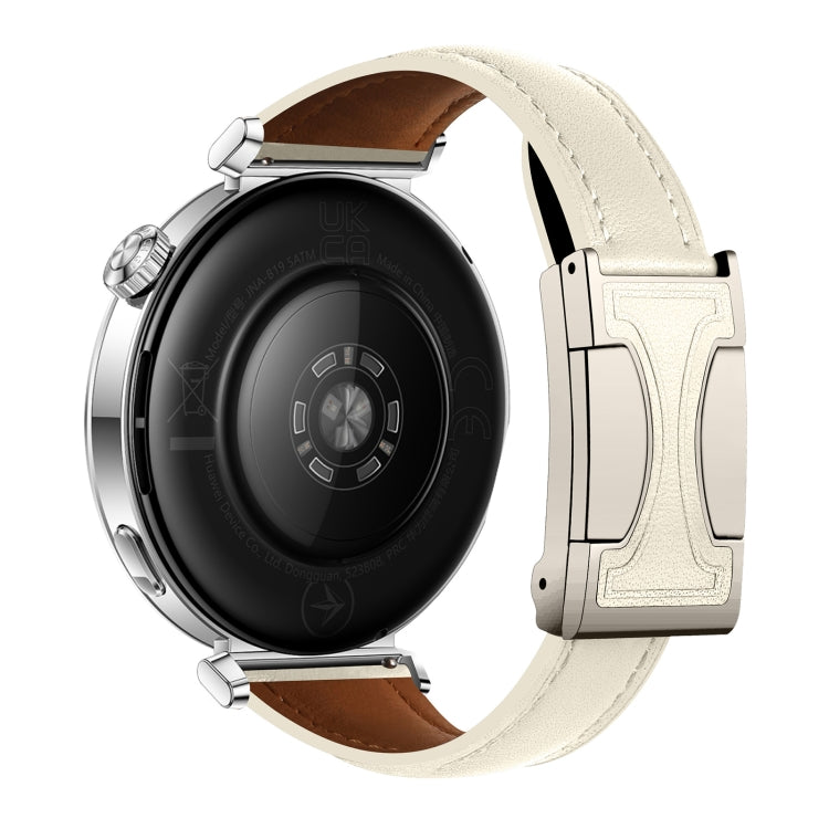 20mm Universal Slim Magnetic Buckle Genuine Leather Watch Band(Plain Weave Beige)