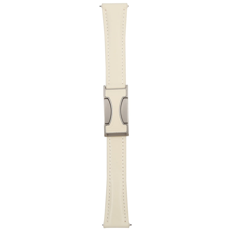 20mm Universal Slim Magnetic Buckle Genuine Leather Watch Band(Plain Weave Beige)