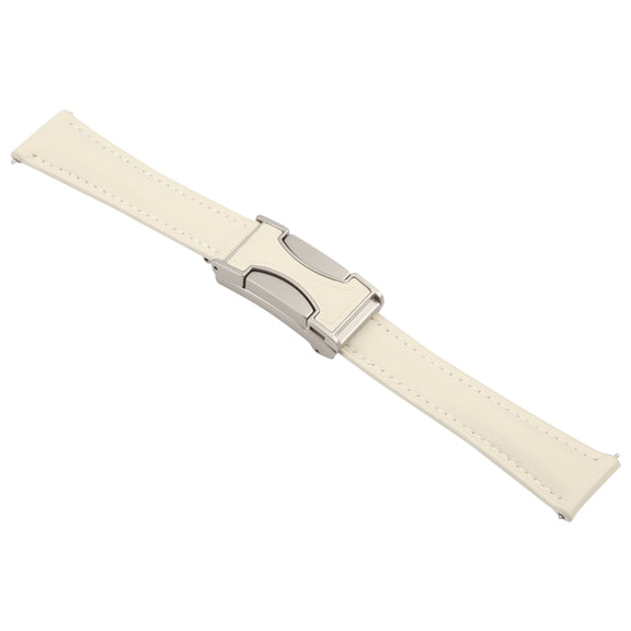 20mm Universal Slim Magnetic Buckle Genuine Leather Watch Band(Plain Weave Beige)