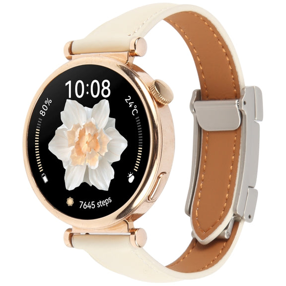 20mm Universal Slim Magnetic Buckle Genuine Leather Watch Band(Plain Weave Beige)