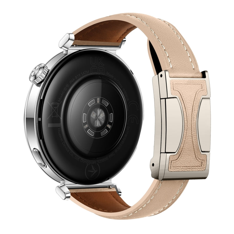 20mm Universal Slim Magnetic Buckle Genuine Leather Watch Band(Plain Weave Apricot)