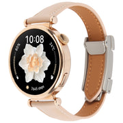 20mm Universal Slim Magnetic Buckle Genuine Leather Watch Band(Plain Weave Apricot)