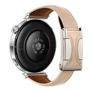20mm Universal Slim Magnetic Buckle Genuine Leather Watch Band(Plain Weave Apricot)