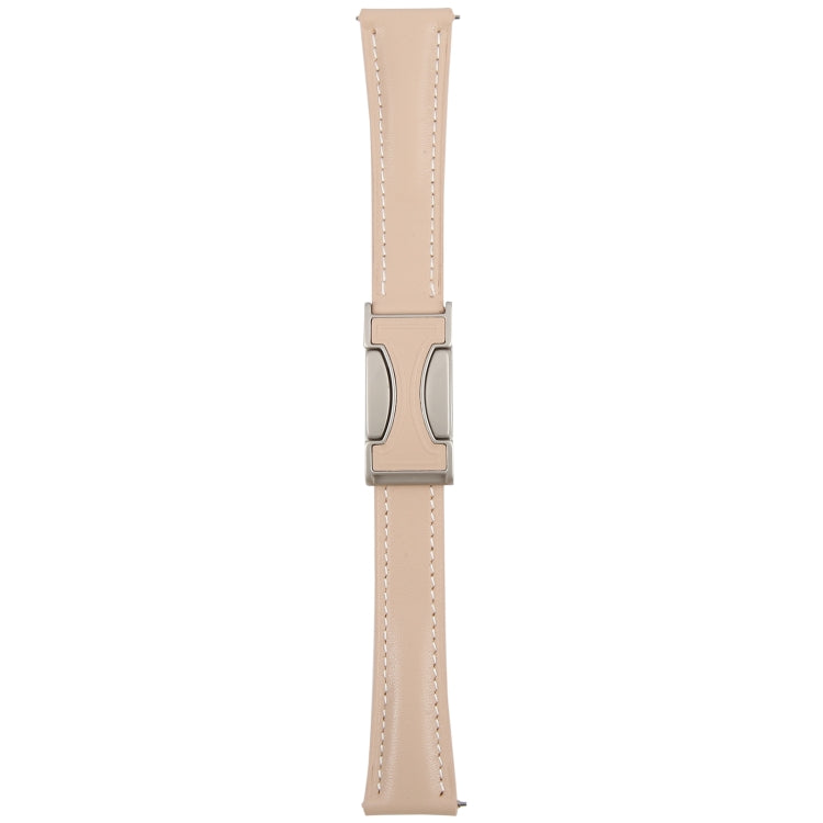 20mm Universal Slim Magnetic Buckle Genuine Leather Watch Band(Plain Weave Apricot)