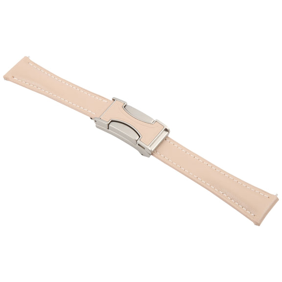 20mm Universal Slim Magnetic Buckle Genuine Leather Watch Band(Plain Weave Apricot)