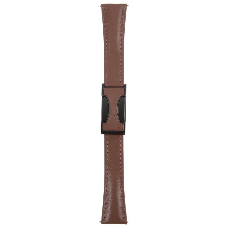20mm Universal Slim Magnetic Buckle Genuine Leather Watch Band(Plain Weave Dark Coffee)