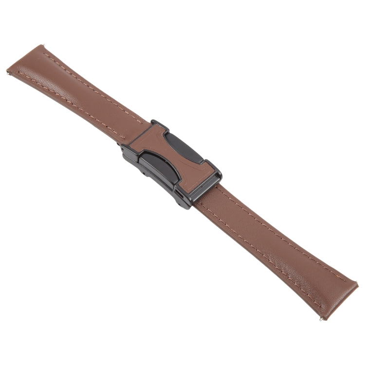 20mm Universal Slim Magnetic Buckle Genuine Leather Watch Band(Plain Weave Dark Coffee)