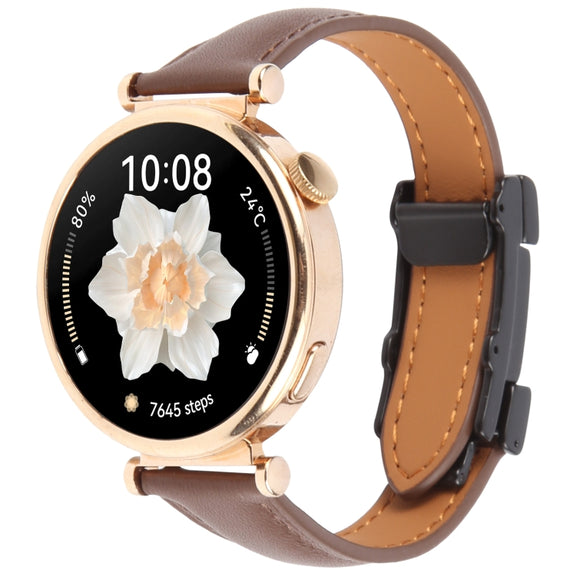 20mm Universal Slim Magnetic Buckle Genuine Leather Watch Band(Plain Weave Dark Coffee)