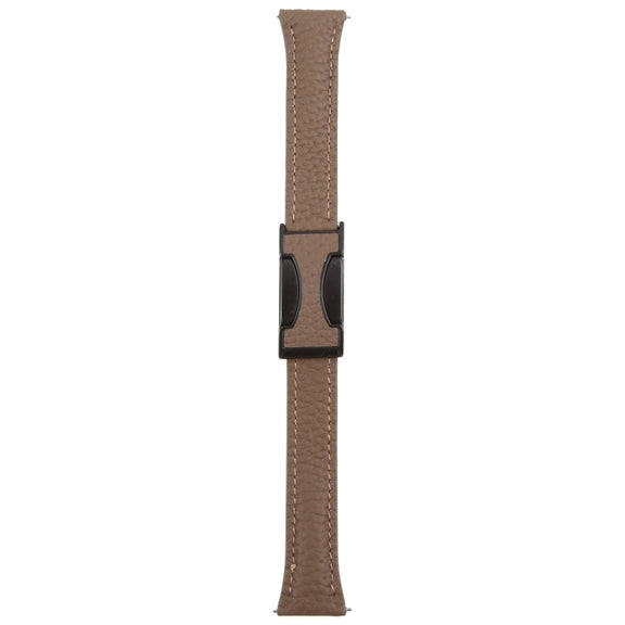 22mm Universal Slim Magnetic Buckle Genuine Leather Watch Band(Dark Brown)
