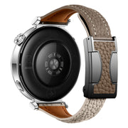 22mm Universal Slim Magnetic Buckle Genuine Leather Watch Band(Dark Brown Light Grey)