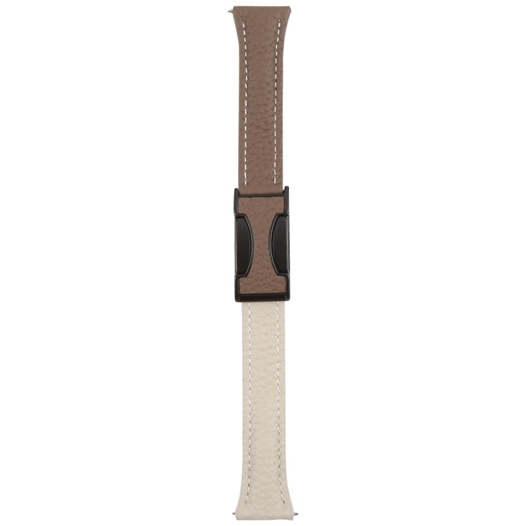 22mm Universal Slim Magnetic Buckle Genuine Leather Watch Band(Dark Brown Light Grey)