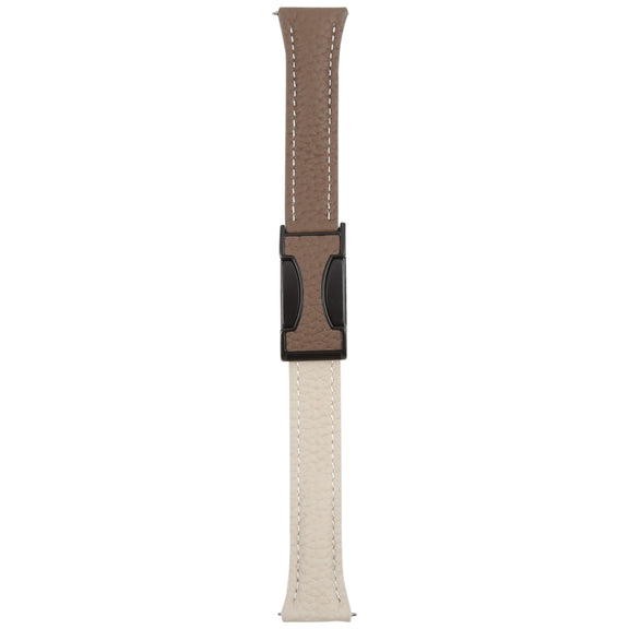 22mm Universal Slim Magnetic Buckle Genuine Leather Watch Band(Dark Brown Light Grey)