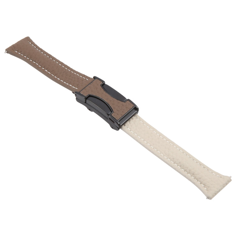 22mm Universal Slim Magnetic Buckle Genuine Leather Watch Band(Dark Brown Light Grey)