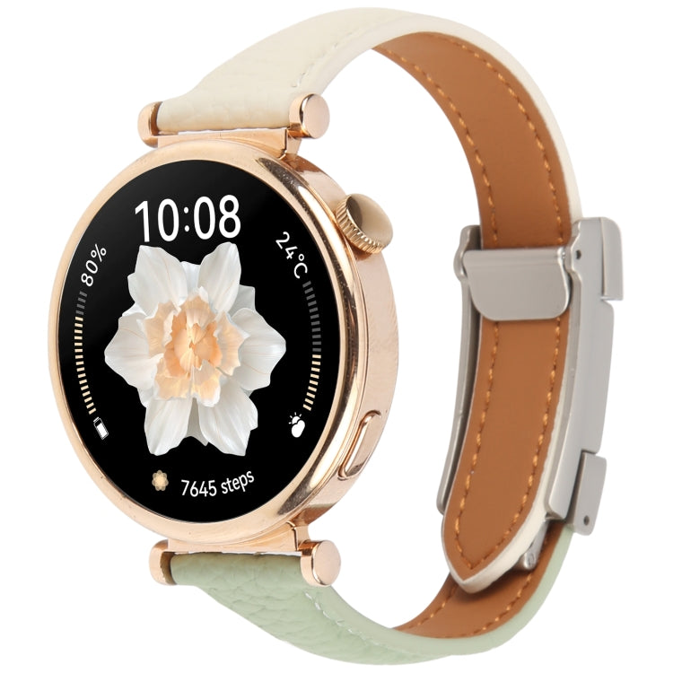 22mm Universal Slim Magnetic Buckle Genuine Leather Watch Band(Green Beige)