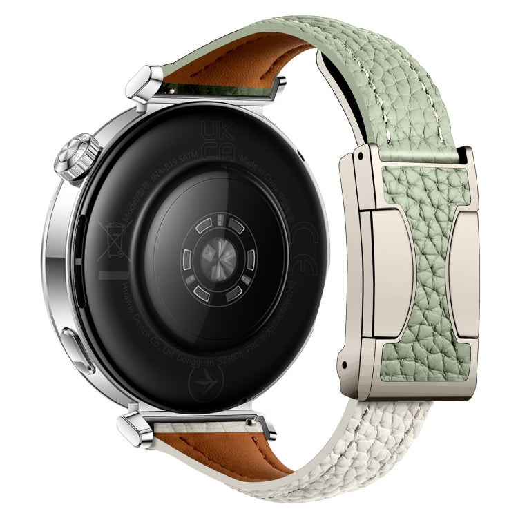 22mm Universal Slim Magnetic Buckle Genuine Leather Watch Band(Green Beige)
