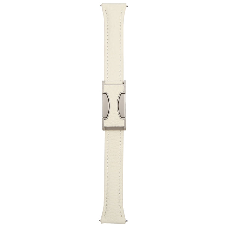22mm Universal Slim Magnetic Buckle Genuine Leather Watch Band(Beige)