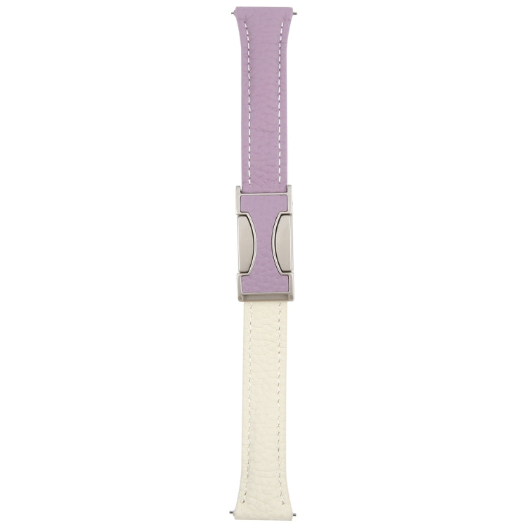 22mm Universal Slim Magnetic Buckle Genuine Leather Watch Band(Purple Beige)