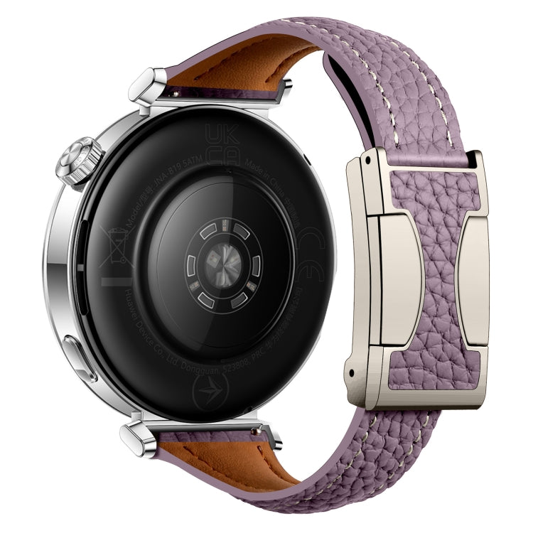22mm Universal Slim Magnetic Buckle Genuine Leather Watch Band(Purple)