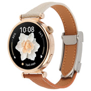 22mm Universal Slim Magnetic Buckle Genuine Leather Watch Band(Brown Light Grey)