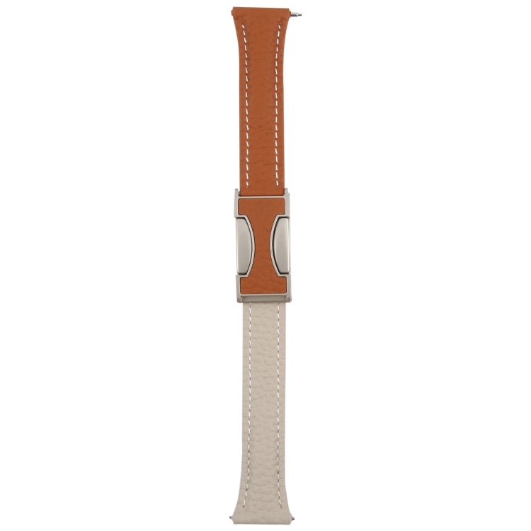 22mm Universal Slim Magnetic Buckle Genuine Leather Watch Band(Brown Light Grey)